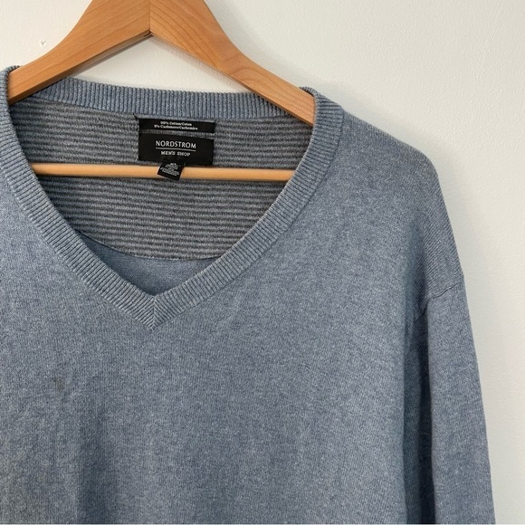 Cashmere Merino Wool V-Neck Light Dusty Blue Oversized Slouchy Sweater - Picture 2 of 4